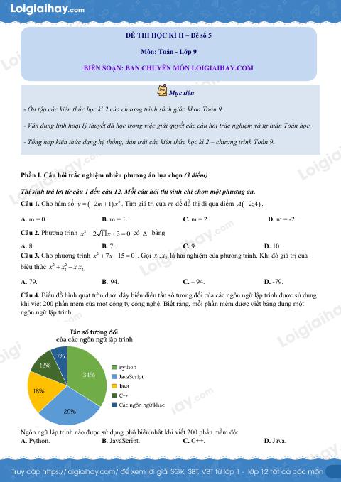 Đề thi học kì 2 Toán 9 - Đề số 5